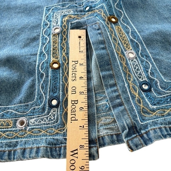 VTG Denim Maxi Skirt Small Elastic Waist Embroidered Y2K Modest Cottagecore 90's - Picture 12 of 13